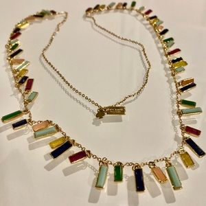 Kate Spade multi-colour dangle necklace glass, enamel gems. 12k gold plate. Long